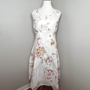 TWO STAR DOG TSD Fit & Flare Midi Dress‎ SM Cotton & Lace Neutral Floral Cottage